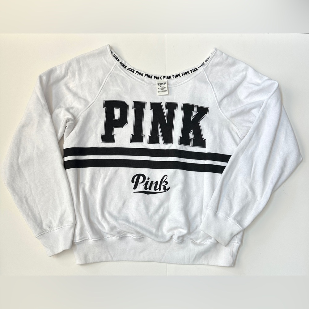 PINK Victoria's Secret White and Black Crew Neck Sweater